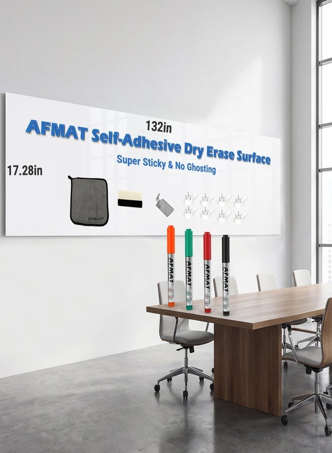 AFMAT White Board Sticker for Wall, 1.44x11ft Peel and Stick Whiteboard Wallpaper, Stain-Proof & Super Sticky Dry Erase Wall Decal, Dry Erase Contact Paper Roll for Table/Door, 4 Markers WS11E - Image 1