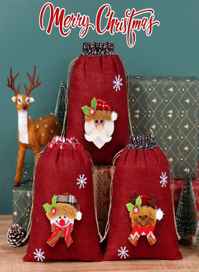 FLOE 12Pcs Burlap Christmas Gift Bags with Drawstring, 8x10in 3D Doll Christmas Goody Gift Bags Small Jute Xmas Candy Bag, Linen Treat Reusable Xmas Gifts Wrapping Bag Holiday Party Favor Decor Santa Sacks - Image 4