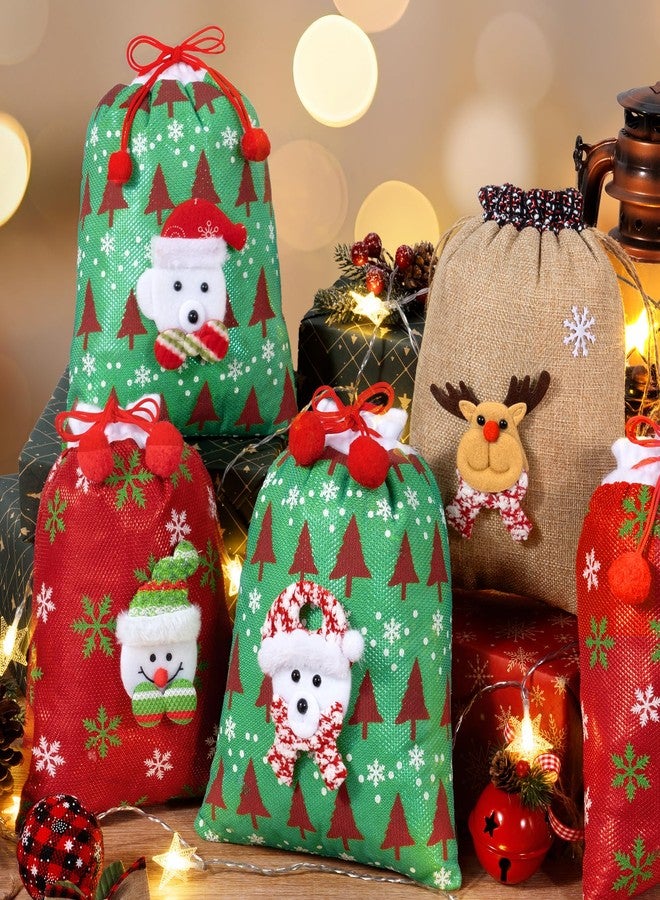 FLOE 12Pcs Burlap Christmas Gift Bags with Drawstring, 8x10in 3D Doll Christmas Goody Gift Bags Small Jute Xmas Candy Bag, Linen Treat Reusable Xmas Gifts Wrapping Bag Holiday Party Favor Decor Santa Sacks - Image 3