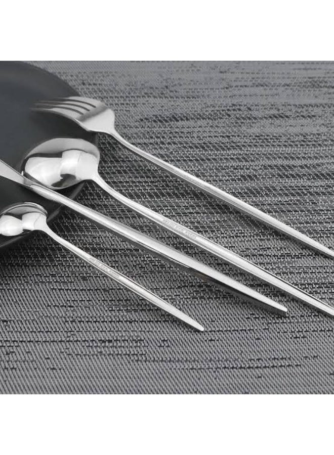 🍴طقم معالق -اطقم معالق - طقم شوك وسكاكين ومعالق شيك جدا 4 قطعة مجموعة ادوات مائدة فضية من الستانلس ستيل : 4 قطعة من ادوات المائدة وشوك وملاعق وسكين أدوات مائدة من الفولاذ المقاوم للصدأ، آمن للاستخدام في غسالة الأطباق - Image 4