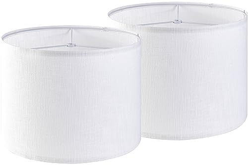 GO&SO Set of 2 Pure White Linen Drum Lamp Shade 13" Top x 13" Bottom x 10" High (Spider) Contemporary Lamp Shades for Table Lamps & Bedside Lamps Replacement Lampshade - GO&SO - Assembly is Required - Image 1