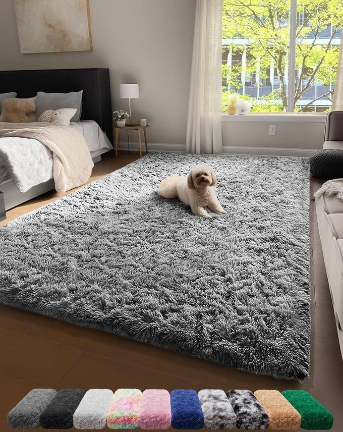 UPGRADE 4X6 RUGS FOR BEDROOM GREY FLUFFY SHAGGY SOFT AREA RUG GRAY NONSLIP INDOOR FLOOR CARPET FOR LIVING ROOM KIDS BABY BOYS TEEN DORM HOME DECOR AESTHETIC NURSERY RUG