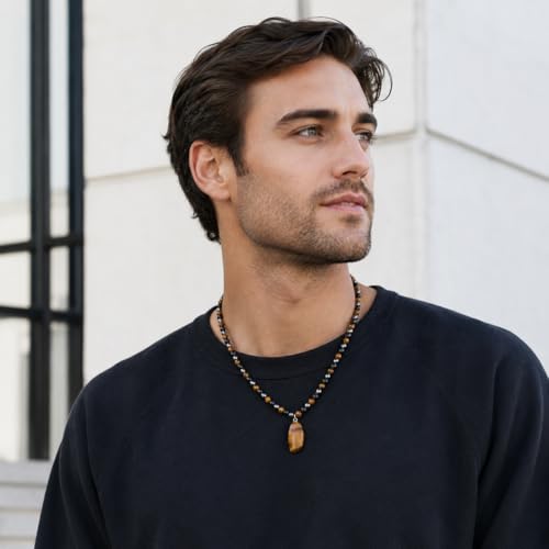 GAVU Triple Protection Necklace for Men Mens Beaded Necklace for Men Tiger Eye Necklace for Men - Image 3