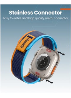Moxedo Moxedo Trail Loop Watch Band Adjustable Sports Nylon Woven with Convenient Pull Tab Compatible with Apple Watch Band Series 8 7 6 5 4 3 2 1 SE Ultra Design for 44mm 45mm 49mm -Orange/Light Blue  - Image 4