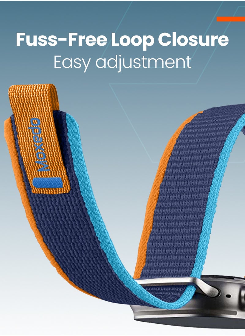 Moxedo Moxedo Trail Loop Watch Band Adjustable Sports Nylon Woven with Convenient Pull Tab Compatible with Apple Watch Band Series 8 7 6 5 4 3 2 1 SE Ultra Design for 44mm 45mm 49mm -Orange/Light Blue  - Image 3