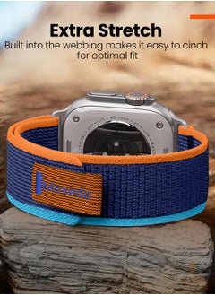 Moxedo Moxedo Trail Loop Watch Band Adjustable Sports Nylon Woven with Convenient Pull Tab Compatible with Apple Watch Band Series 8 7 6 5 4 3 2 1 SE Ultra Design for 44mm 45mm 49mm -Orange/Light Blue  - Image 5