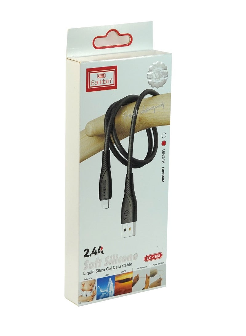 Earldom USB cable - Soft Silicone , Liquid Gel Data Cable 2.4A , black EC-168I - Image 2