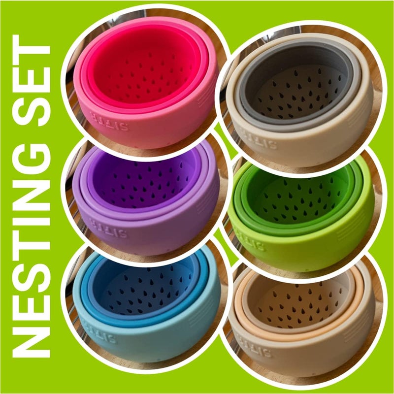 SIFTR (BLUE) Nesting Can Strainer Mini Colander Set - Space Saving Small Colanders and Strainers - Multi Use Kitchen Gadget - Silicone Can Strainer - Image 4