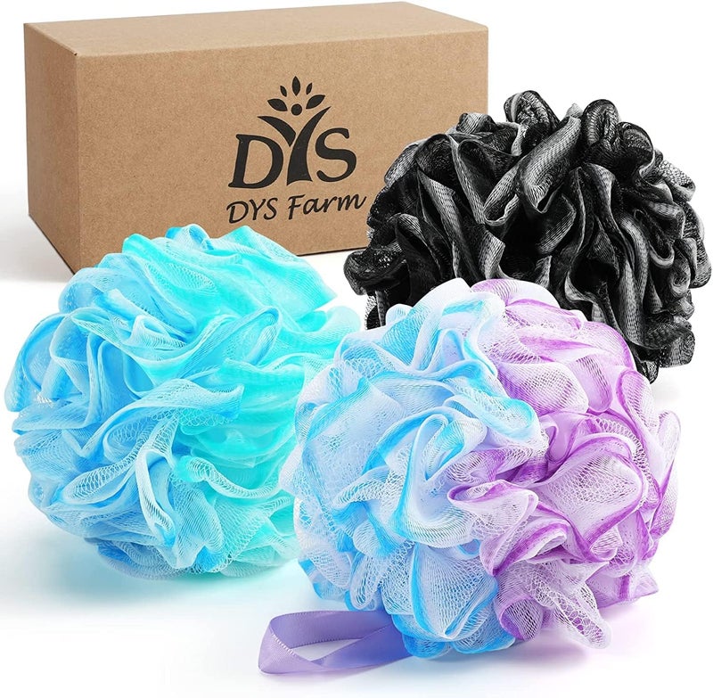 Bath Shower Pouf Large 75g XL Mesh Pouf Shower Ball Bath Loofah Sponge Pouf Body Exfoliating Bath Sponge Shower Sponge Body for Men and Women Silky and Smooth Skin Cleansing3color