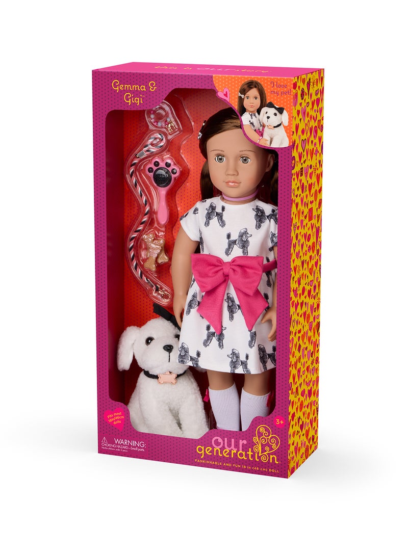 Our Generation Doll With Bow Dress And Pup Gemma & Gigi  - Image 1