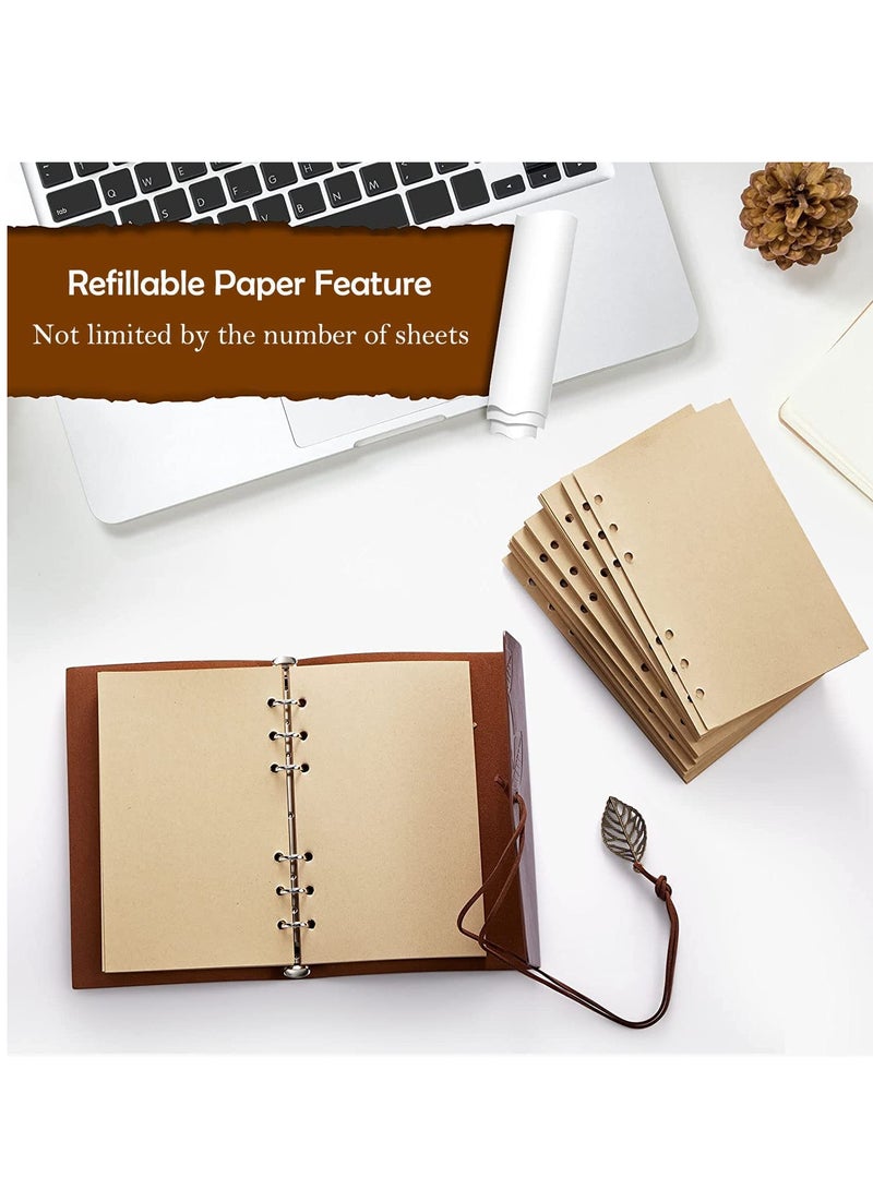 SYOSI Vintage Leather Notebook, Retro Writing Journal Diary Pu Leather Cover, Leaf Pattern Spiral Blank String Daily Notepad, Art Sketchbook, Retro Pendants, Classic Embossed, Loose Leaf Coffee Black - Image 5