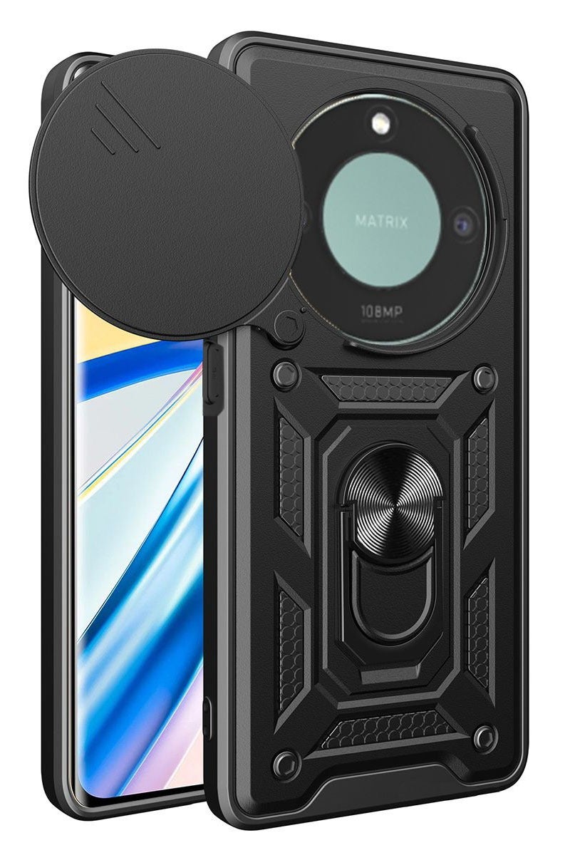 for Honor X9c Smart 5G Case Cover, Slide Camera Lens Cover, Magnetic Ring Holder Kickstand Protective Phone Case for Honor X9c Smart 5G, Black - Image 1