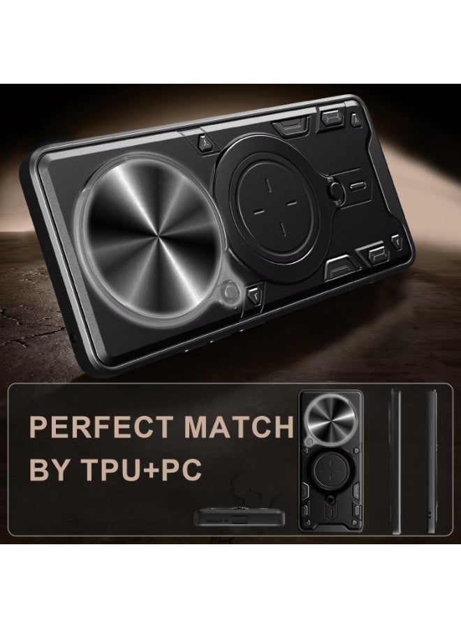 for Honor X9c Smart 5G Case Cover, Slide Camera Lens Cover, Magnetic Ring Holder Kickstand Protective Phone Case for Honor X9c Smart 5G, Black - Image 3