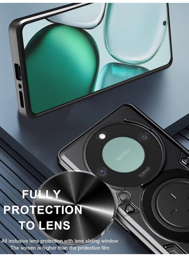 for Honor X9c Smart 5G Case Cover, Slide Camera Lens Cover, Magnetic Ring Holder Kickstand Protective Phone Case for Honor X9c Smart 5G, Black - Image 4