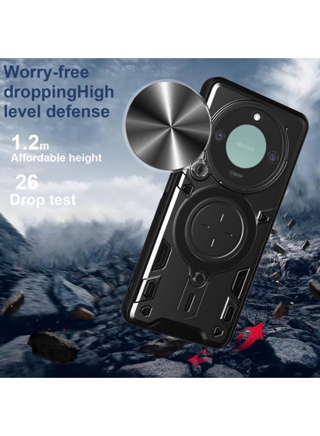 for Honor X9c Smart 5G Case Cover, Slide Camera Lens Cover, Magnetic Ring Holder Kickstand Protective Phone Case for Honor X9c Smart 5G, Black - Image 5