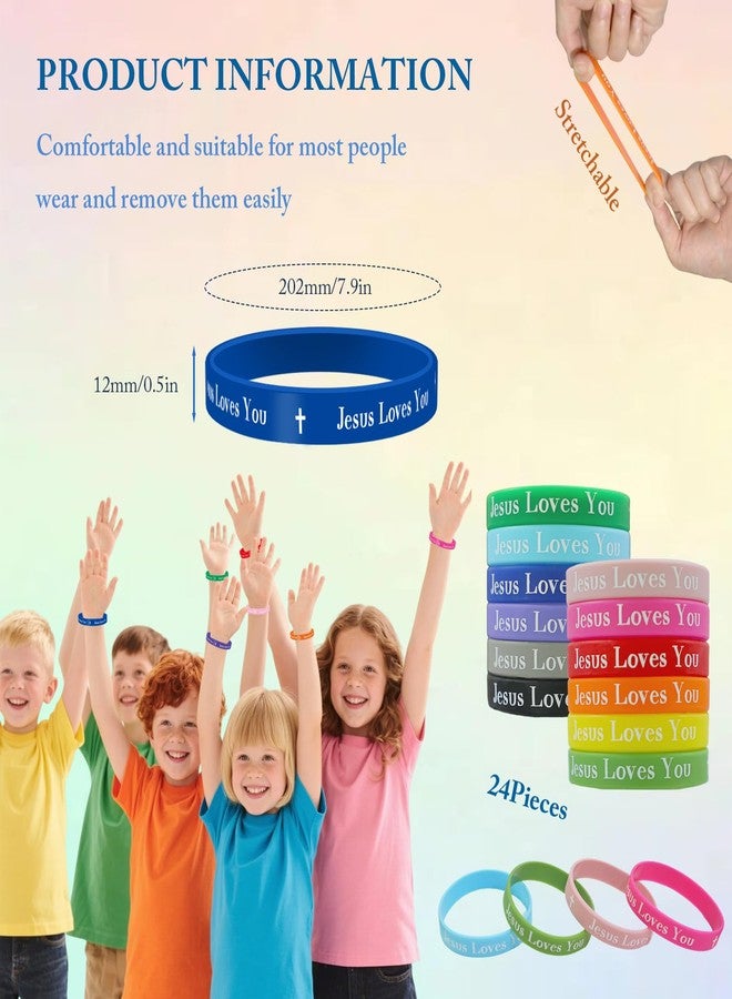 MATEPLUS 48 Pcs Jesus Loves You Silicone Bracelets Rubber Christian Wristbands Colorful Motivational Religious Bands for Men, Women, Teen Bible Verse Bracelet for Church - Image 2