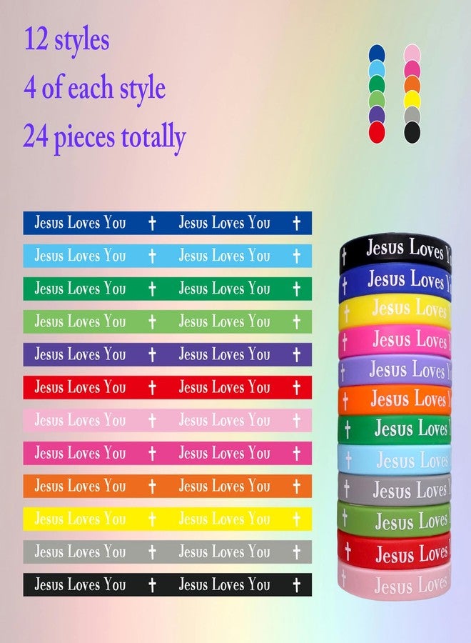 MATEPLUS 48 Pcs Jesus Loves You Silicone Bracelets Rubber Christian Wristbands Colorful Motivational Religious Bands for Men, Women, Teen Bible Verse Bracelet for Church - Image 4