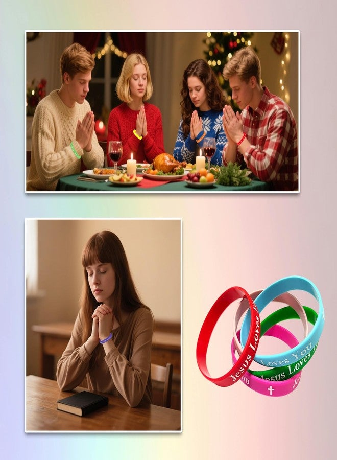MATEPLUS 48 Pcs Jesus Loves You Silicone Bracelets Rubber Christian Wristbands Colorful Motivational Religious Bands for Men, Women, Teen Bible Verse Bracelet for Church - Image 5