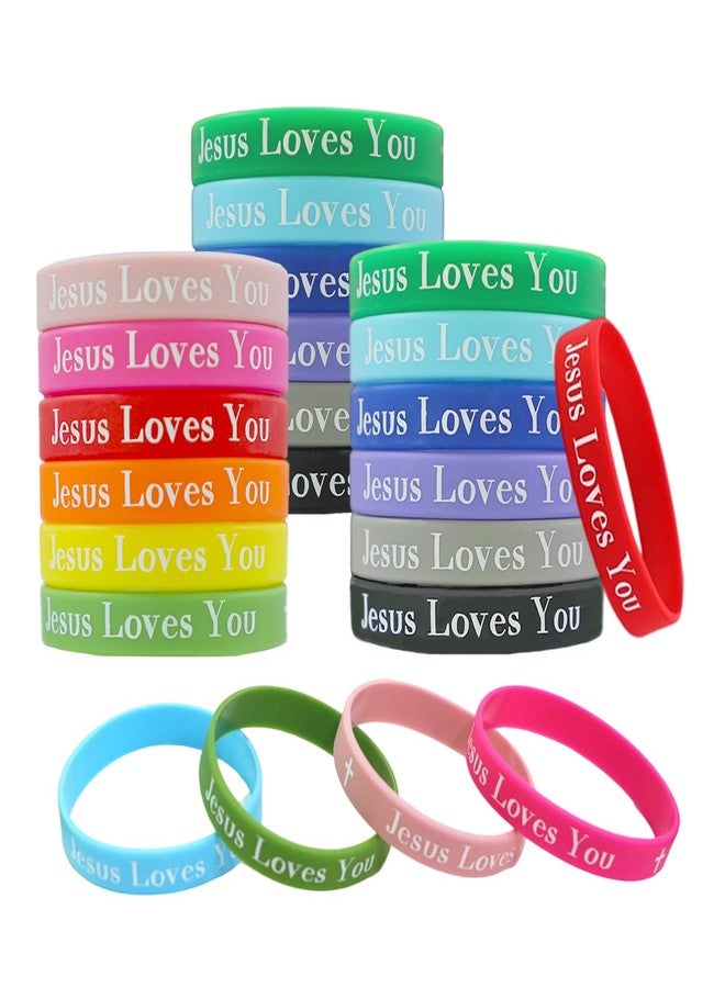 MATEPLUS 48 Pcs Jesus Loves You Silicone Bracelets Rubber Christian Wristbands Colorful Motivational Religious Bands for Men, Women, Teen Bible Verse Bracelet for Church - Image 1