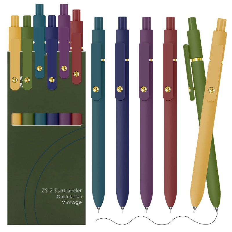 UIXJODO Gel Pens, 6 Pack Gold Retro 0.5mm Black Ink Pens Fine Point Smooth Writing Pens for School Office Supplies, Gifts for Women Girls - Image 1