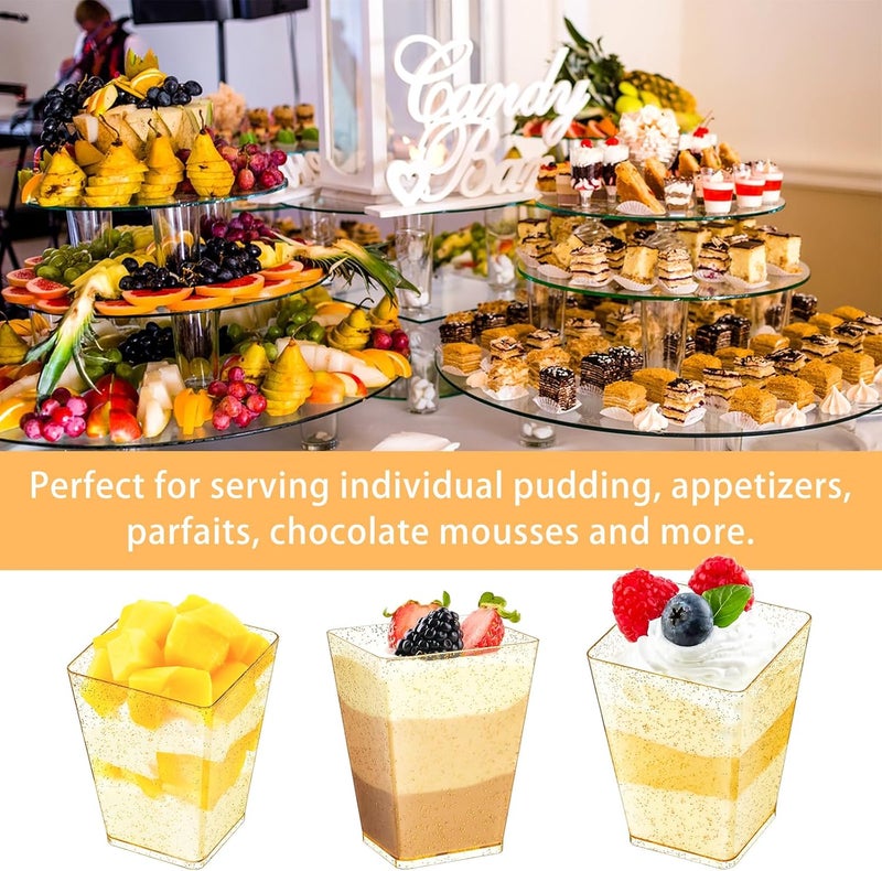 Qeirudu 5 oz Gold Glitter Mini Dessert Cups with Spoons  50 Pack Plastic Parfait Cups Square Dessert Shooter Cups for Party Serving Pudding Cheesecake Mousse Jello - Image 4