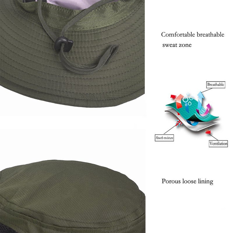 GUSTAVE Synthetic Summer Outdoor Sun Protection Round Cap Wide Brim Summer Hat For Fishing Hiking, Camping & Outdoor Adventures With Mesh Upf 50 Protection For Men & Women Army Green, Free Size - Image 5