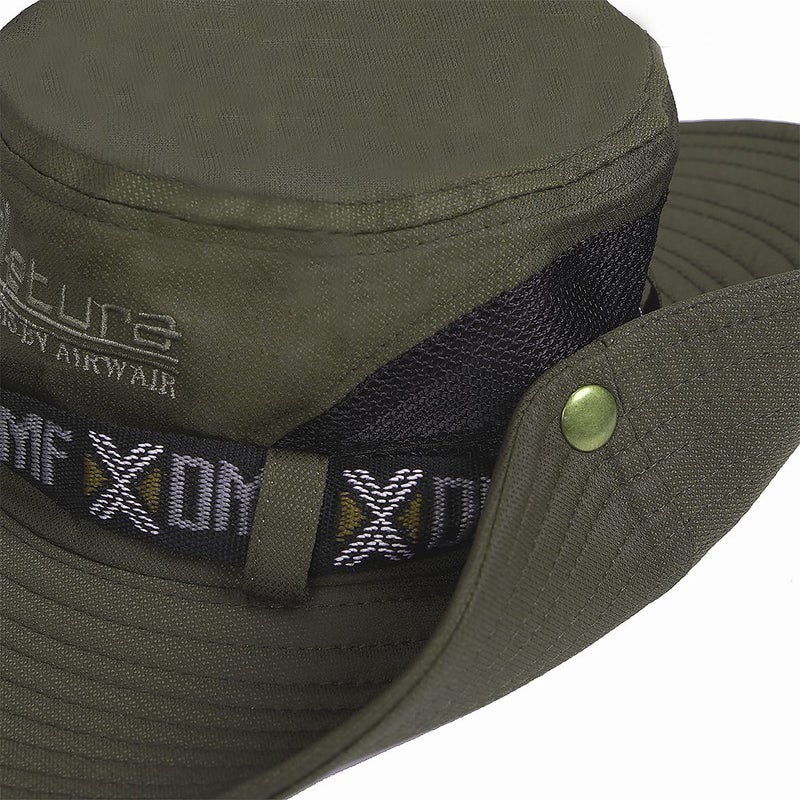 GUSTAVE Synthetic Summer Outdoor Sun Protection Round Cap Wide Brim Summer Hat For Fishing Hiking, Camping & Outdoor Adventures With Mesh Upf 50 Protection For Men & Women Army Green, Free Size - Image 3