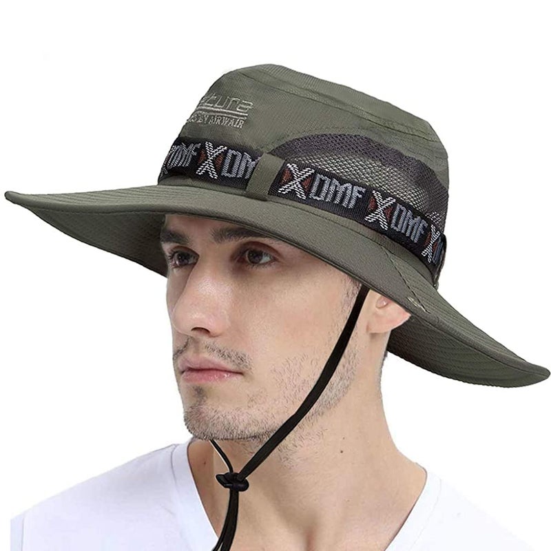 GUSTAVE Synthetic Summer Outdoor Sun Protection Round Cap Wide Brim Summer Hat For Fishing Hiking, Camping & Outdoor Adventures With Mesh Upf 50 Protection For Men & Women Army Green, Free Size - Image 1