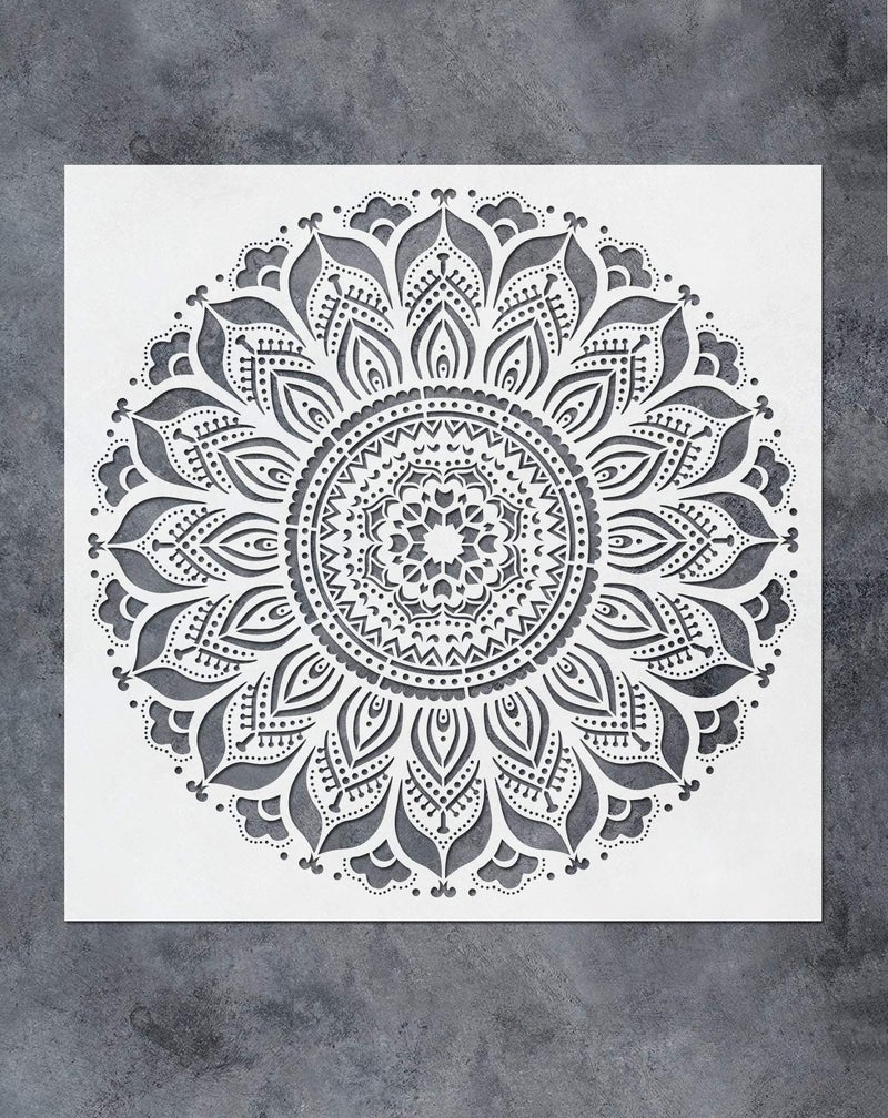 GSS Designs Large Mandala Wall Decor Stencil 16x16 Inch Yoga Studio Decor Mandala Art Painting Stencil for Wood Wall Furniture Floor Tiles Fabric Art PaintingSL066