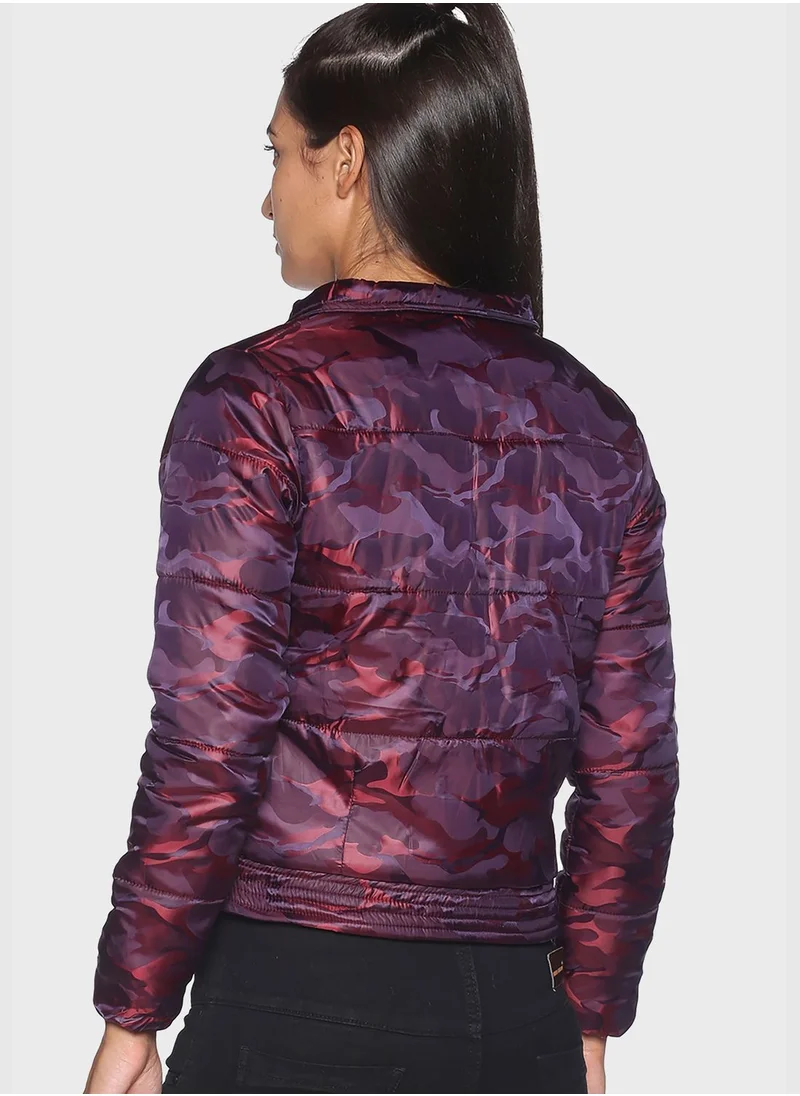 Campus Sutra Army Print Quilted Jacket