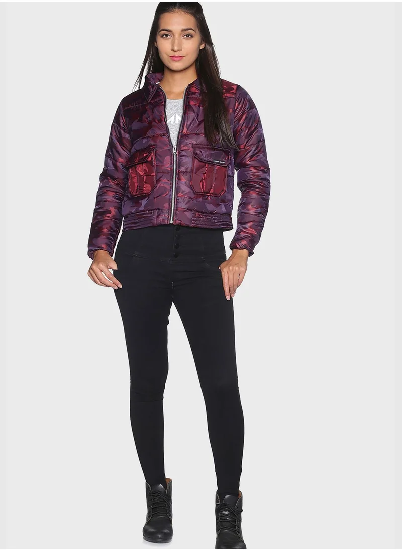 Campus Sutra Army Print Quilted Jacket