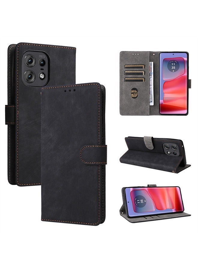 Compatible with Motorola Edge 50 Pro Case, Leather Flip Case with Card Slot, Wallet design, Standable Flip Case, Anti-Fall Drop Protection, Shockproof Case, Black  - Image 4