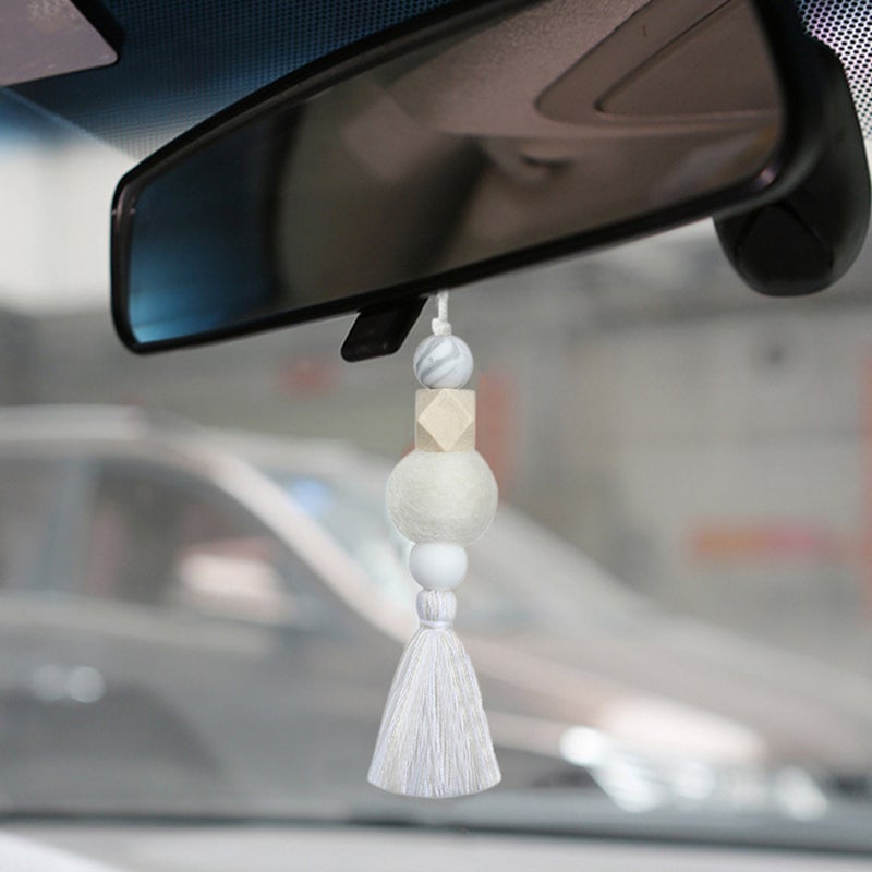 🚗 زينة معلقة للسيارات مع شرابة من خشب الزان للأجزاء الداخلية عدد قطع - Image 3