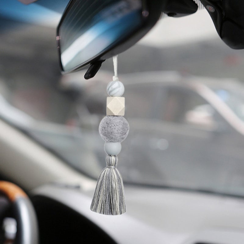 🚗 زينة معلقة للسيارات مع شرابة من خشب الزان للأجزاء الداخلية عدد قطع - Image 4
