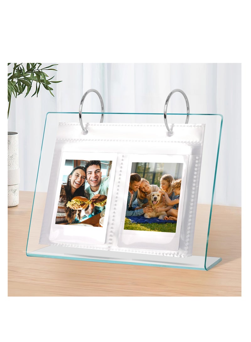 SOLARAE 68 Pockets Desktop Standing Calendar Album, Acrylic Flip Mini Photo Book, Small Family Table Flip Photo Album Picture Holder, Suitable for 2x3 inch Polaroid/Fujifilm Cameras/Kpop Photocard - Image 1