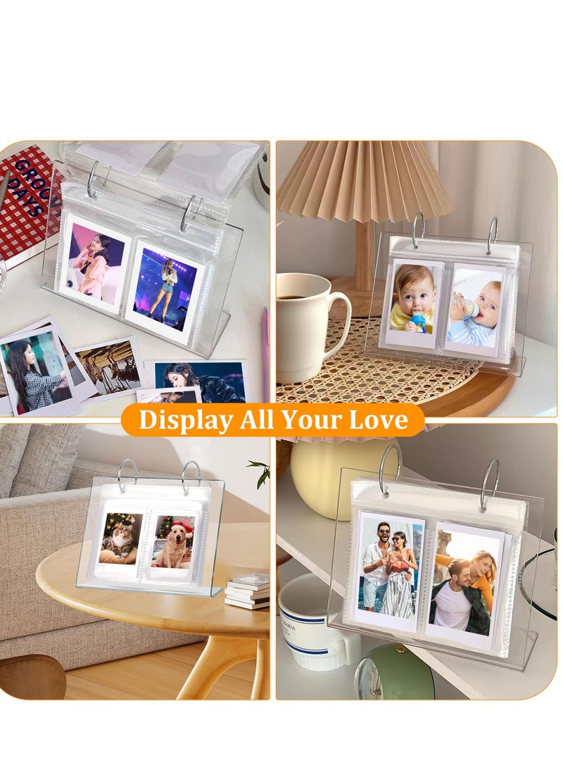SOLARAE 68 Pockets Desktop Standing Calendar Album, Acrylic Flip Mini Photo Book, Small Family Table Flip Photo Album Picture Holder, Suitable for 2x3 inch Polaroid/Fujifilm Cameras/Kpop Photocard - Image 3