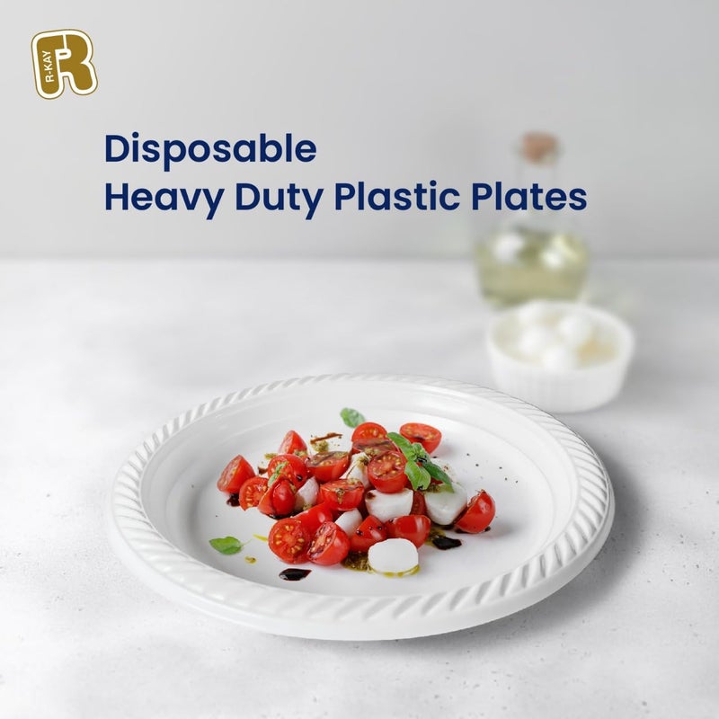 R-kay 100 Pack 7 Inch Plastic Plates Disposable - Heavy Duty White Disposable Plates - Microwavable Disposable Plastic Plates (100  7 Inch) - Image 1