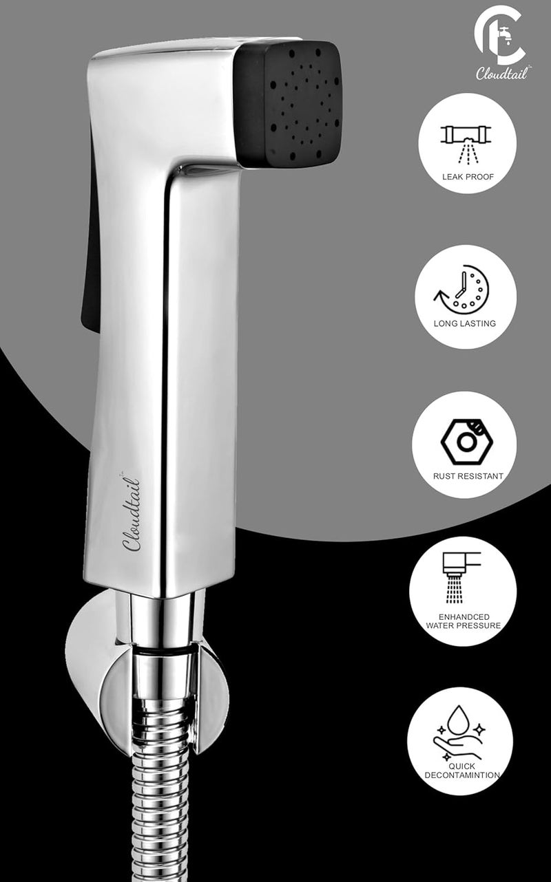 Cloudtail Cloudtail Health FaucetJet SprayXFloDesignerHigh Pressure1Mtr Ss TubeHosePipeWall Mount HookIdeal for KitchenSinkBathroomWash BasinMaterial AbsPlasticColor SilverSet of 1  - Image 3