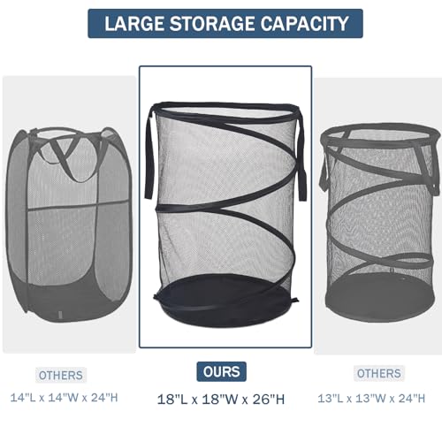 Seiritex Mesh Popup Laundry Hamper 115L Foldable Laundry Basket Extra Large Capacity Collapsible Clothing Storage Basket with Handles 26 H x 18 W x 18 L (Black) - Image 2