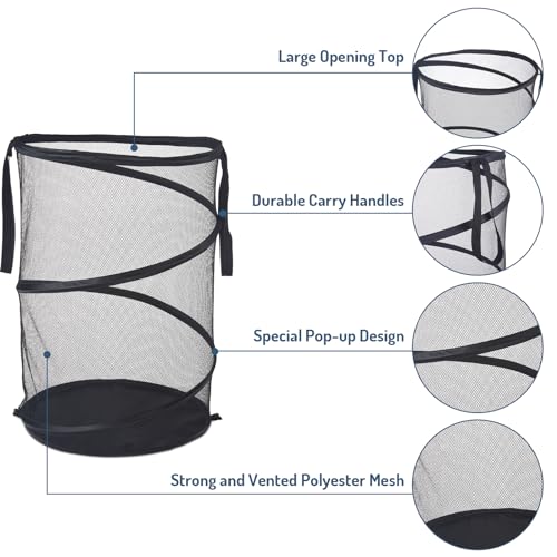 Seiritex Mesh Popup Laundry Hamper 115L Foldable Laundry Basket Extra Large Capacity Collapsible Clothing Storage Basket with Handles 26 H x 18 W x 18 L (Black) - Image 4