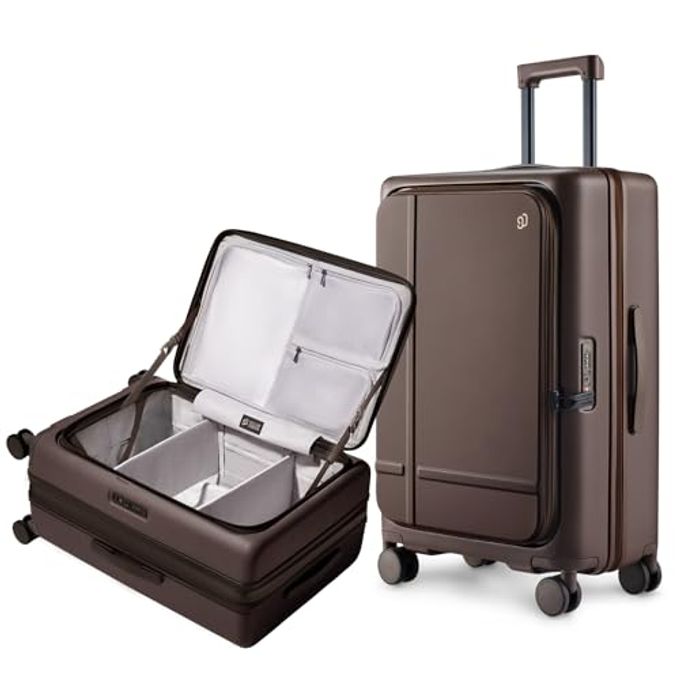 NINETYGO Medium Checked Luggage 25 Inch, Flat Top Opening Checking In Luggage With Cup Holder, Expandable, Coffee-Infused Pc Hard Shell, Eco-Friendly, Tsa Lock, 360 Spinner Wheels (Americaco) - Image 1