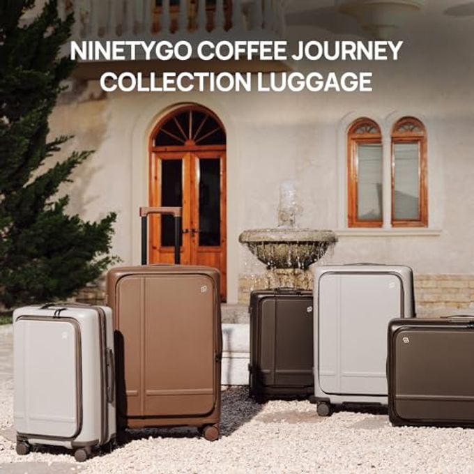 NINETYGO Medium Checked Luggage 25 Inch, Flat Top Opening Checking In Luggage With Cup Holder, Expandable, Coffee-Infused Pc Hard Shell, Eco-Friendly, Tsa Lock, 360 Spinner Wheels (Americaco) - Image 5