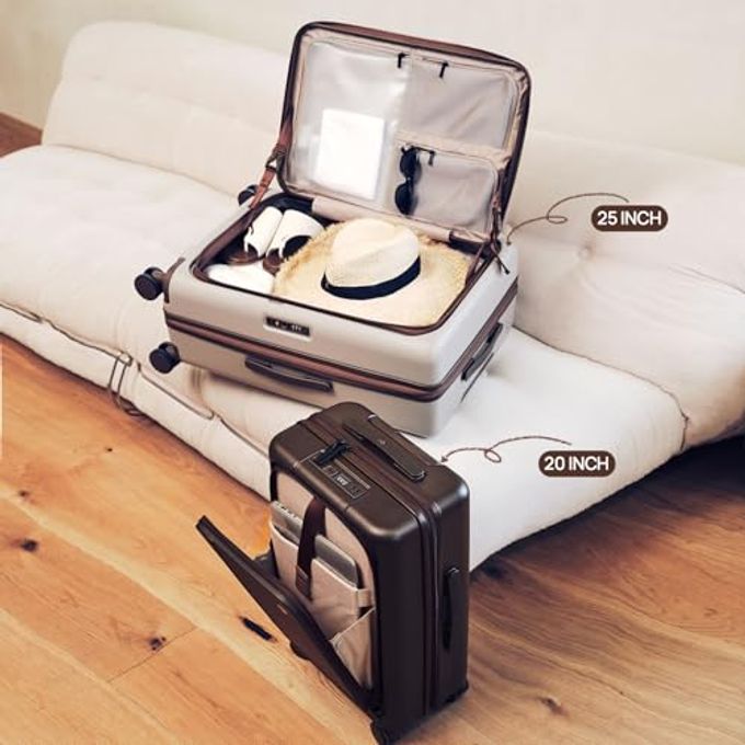 NINETYGO Medium Checked Luggage 25 Inch, Flat Top Opening Checking In Luggage With Cup Holder, Expandable, Coffee-Infused Pc Hard Shell, Eco-Friendly, Tsa Lock, 360 Spinner Wheels (Americaco) - Image 3