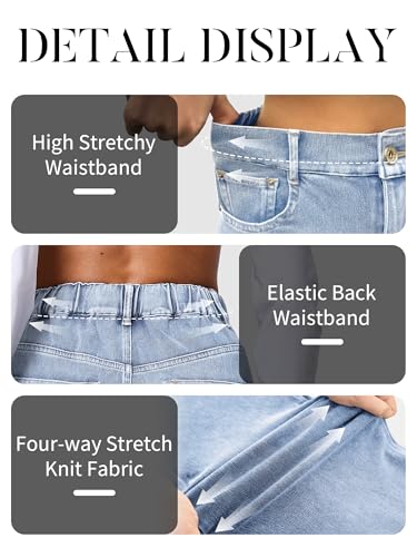 ELLEVEN High Waisted Straight Leg Sweatpant Jeans Woman High Stretchy Pull on Wide Leg Baggy Jeans High Waisted with Elastic Waist Light Blue Medium - Image 2
