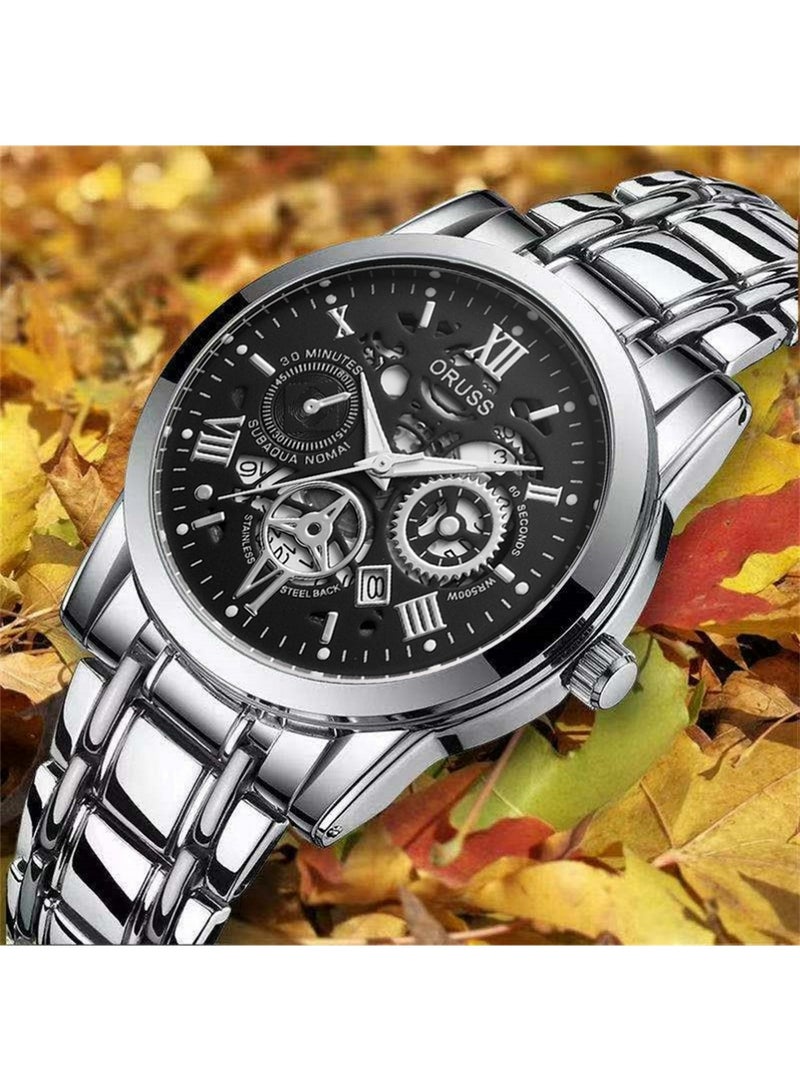ORUSS Men Multifunction Watch, Multi Dial Waterproof Luminous Chronograph Men's Watch with Date Gift for Men,Stainless Steel Watches for Men,Classic Men Wrist Watch - Image 4