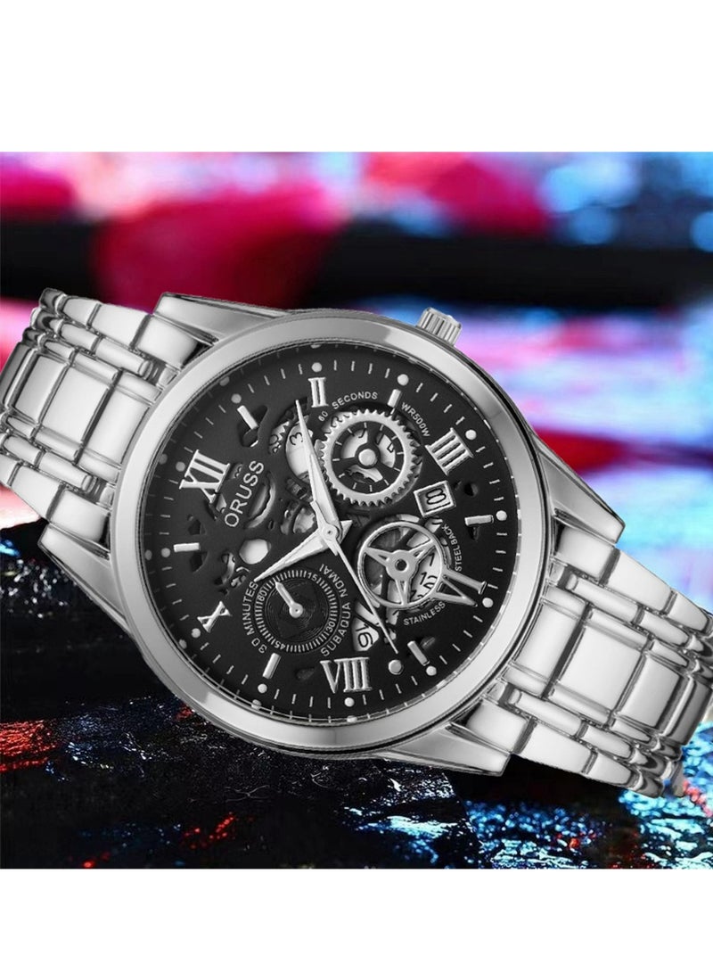 ORUSS Men Multifunction Watch, Multi Dial Waterproof Luminous Chronograph Men's Watch with Date Gift for Men,Stainless Steel Watches for Men,Classic Men Wrist Watch - Image 2