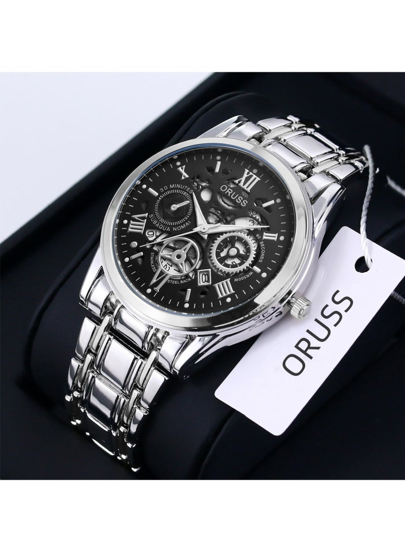 ORUSS Men Multifunction Watch, Multi Dial Waterproof Luminous Chronograph Men's Watch with Date Gift for Men,Stainless Steel Watches for Men,Classic Men Wrist Watch - Image 1