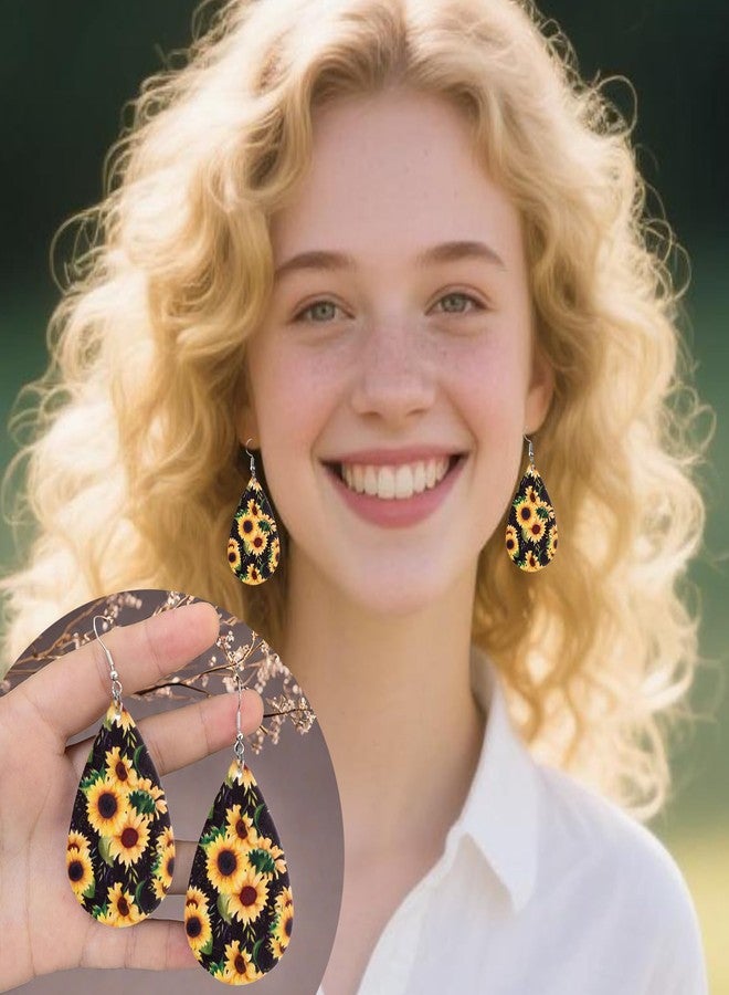 YINCUO Sunflower Earrings for Women Leather Teardrop Dangle Drop Jewelry Outfits Accessories - Image 5