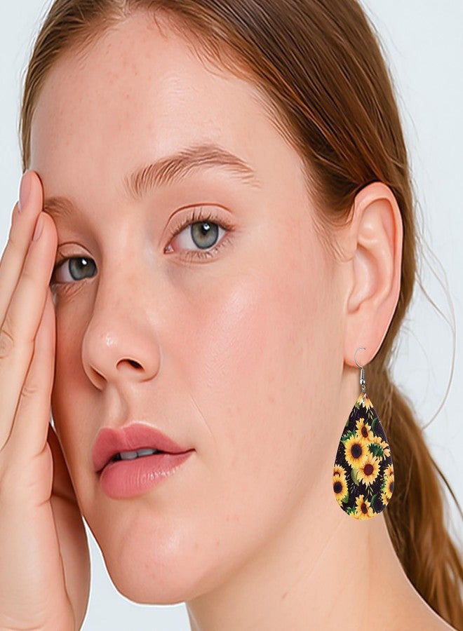 YINCUO Sunflower Earrings for Women Leather Teardrop Dangle Drop Jewelry Outfits Accessories - Image 3
