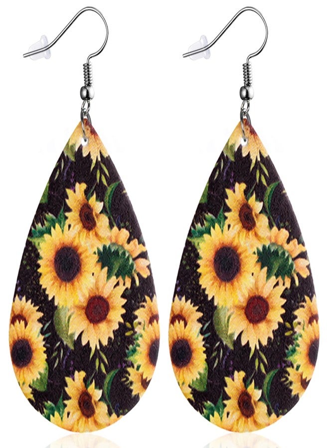YINCUO Sunflower Earrings for Women Leather Teardrop Dangle Drop Jewelry Outfits Accessories - Image 1